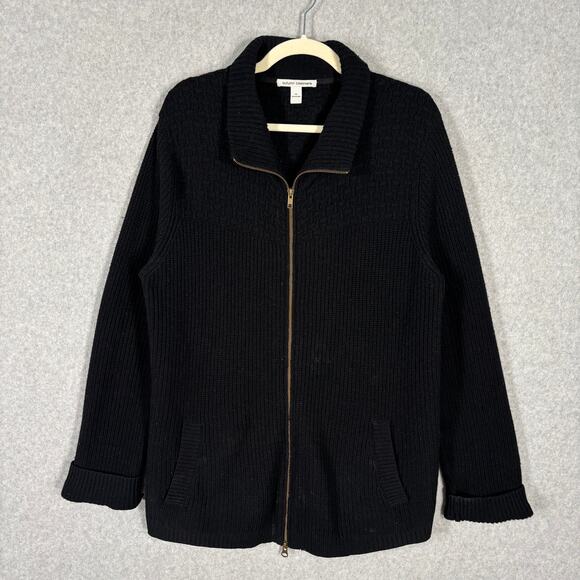 Autumn Cashmere Cardigan Sweater Mens Medium Black Merino Wool Zipper Grandpa ** - Picture 1 of 12